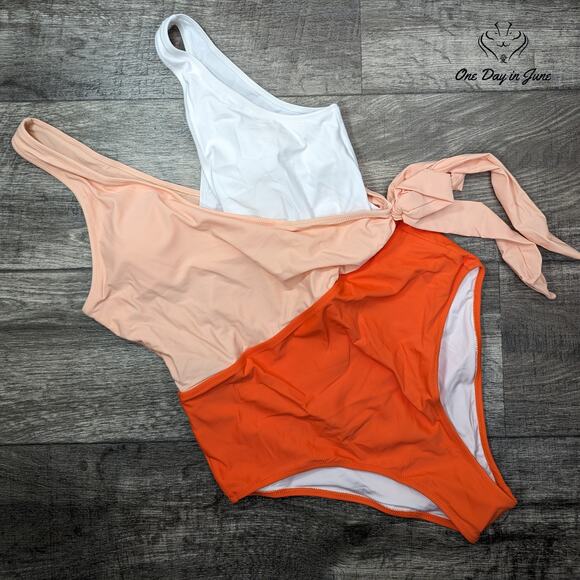 Felnart V Neck Colorblock One Piece Swimsuit Size L - Picture 3 of 6